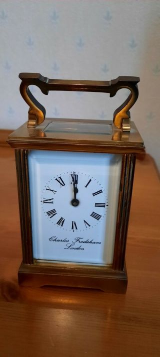Charles Frodsham London Brass 8 Day Carriage Clock Timepiece With Key