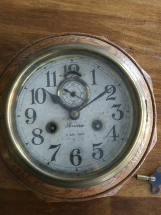 Antique Ansonia Oak Wood Octogon 8 Day Wall Clock With Lever Movement 2