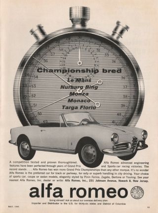 1962 Alfa Romeo Championship Bred European Sports Car Print Ad