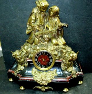 Antique Fine French Bronze Figural Japys Freres Mantle Clock - A Beauty