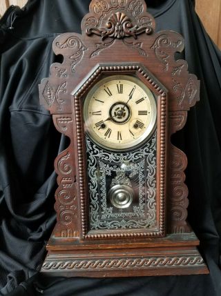 Antique Ansonia Walnut Kitchen Shelf Clock With Alarm