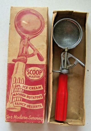 Vintage Scoop Master Metal Ice Cream Scoop & Red Handle W/ Box 16