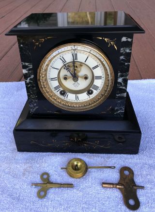 1900’s Antique Ansonia Open Escapement Marble Slate Mantel Clock Time