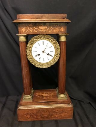 Antique 19th Century French Boulle Portico Inlaid Mantle Clock
