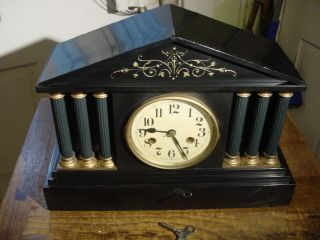 Antique Rare Seth Thomas 1900 " Madeleine " Adamantine 8 Day Black Mantel Clock