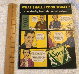 Vintage 1930s 40s Recipe Cook Book Spry Shortening What Shall I Cook Today Comic