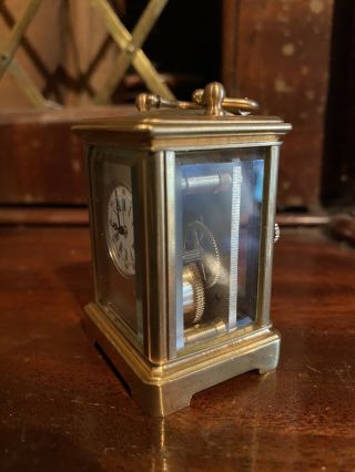 Gilt Miniature Carriage Clock with Silver Face & Enamel Dial Bevelled Glass 2