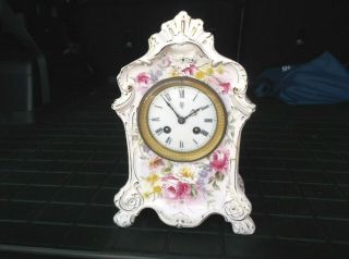 Antique French 8 - Day Striking Royal Bonn Porcelain Mantel Clock