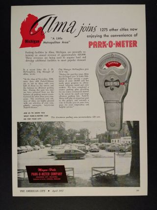 1957 Magee - Hale Park - O - Meter Parking Meters Alma Mi Use Vintage Print Ad