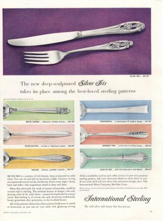 Vintage Advertising Print Ad 1955 International Sterling Silverware Silver Iris