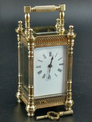 French Ornate Brass Carriage Clock With Key 19th Century