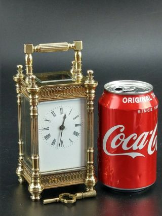 French Ornate Brass Carriage Clock With Key 19th Century 2