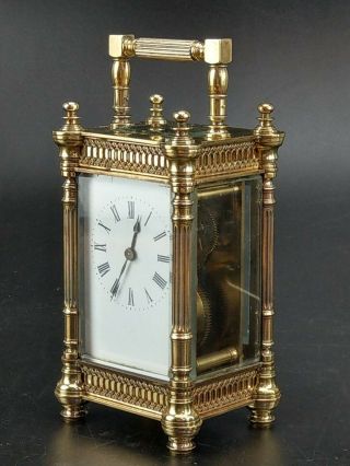 French Ornate Brass Carriage Clock With Key 19th Century 3