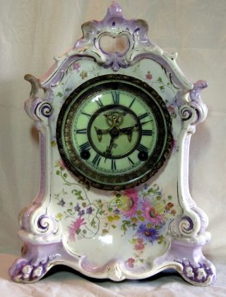 Antique 19thc German Porcelain Royal Bonn Mantle Clock