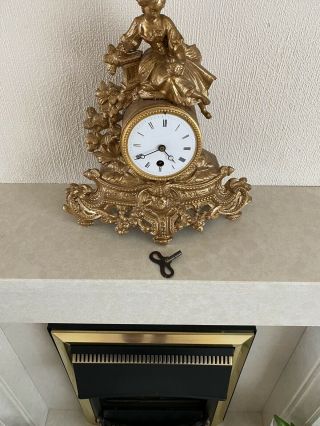 Antique French Japy Freres Gilt Gilded Brass Vintage mantel clock 1855 2
