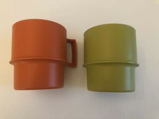 Set Of 2 Vintage Tupperware Stacking Coffee Cup Mug 1312 Orange & Brown 1 Lid