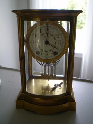 Seth Thomas Crystal Regulator Brass And Bevelled Glass Clock