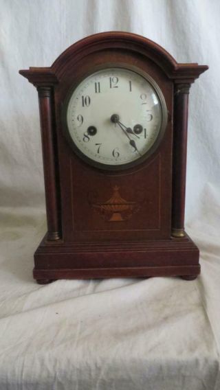 Antique German Hamburg American Clock Company Chiming 8 - Day Mantel Clock
