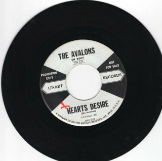 The Avalons 45 Hearts Desire/ebbtide Unart Orig Promo Doo Wop Ex 30