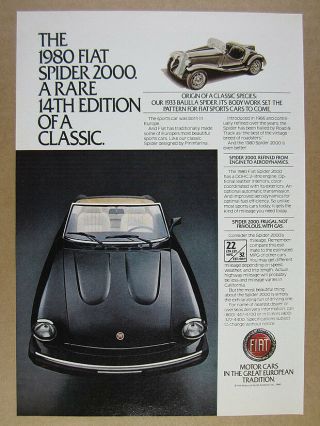 1980 Fiat Spider 2000 Photo Vintage Print Ad