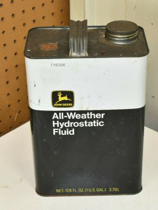 L307 - Vintage John Deere Hydrostatic Oil 1 Gallon Metal Can Tractor Advertising