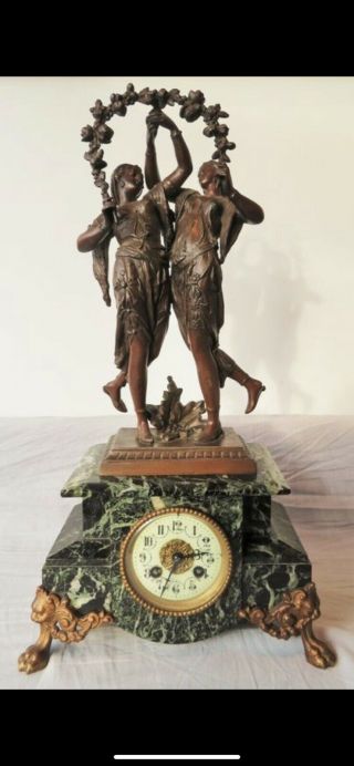 Sculpture Clock - Brass,  Marble,  Spelter - Late 19th Century French Broken Leg
