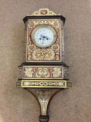 Unusual Silver And Brass Inlayed Boulle Clock On Wall Bracket C1860
