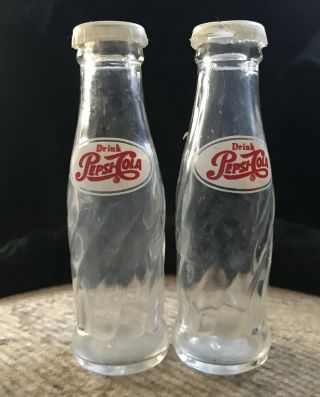 Vintage Pepsi Cola Clear Bottle Glass Salt & Pepper Shaker Set