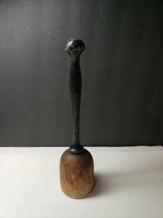 Vintage Primitive Wooden Potato Masher With Black Paint Handle
