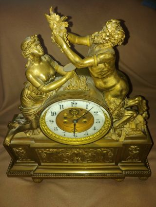 Antique Fine French Bronze Operette Figural Mantle Clock - A Beauty