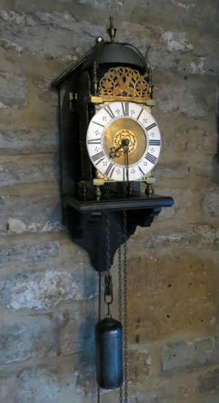 Lantern Clock In 17th/ Early 18th C Style.  Wall Bracket,  Long Pendulum.