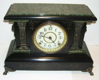 Antique Seth Thomas Adamantine Mantle Clock,  Lion,  Pillars,  Key,  T&s