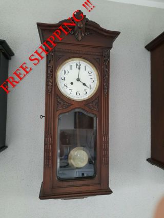 0344 - Unique Antique Gustav Becker Quarter Strike Porcelain Dial Wall Clock