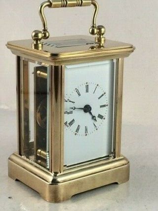 Early Miniature Swiss Carriage Clock & Key.  Cleaned And Serviced August 2020