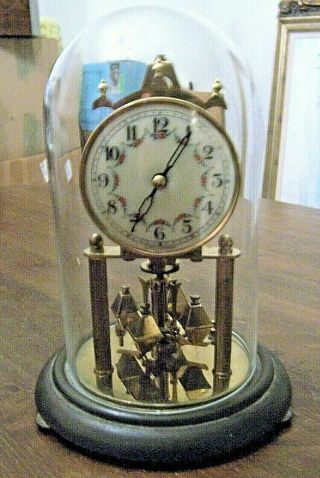 Vintage Euramca Trading Corp Mech.  Anniv.  Clock Glass Globe Skeleton Mov.