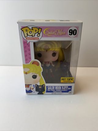 Funko Pop Sailor Moon With Moon Stick& Luna 90 Hot Topic Exclusive W/protector