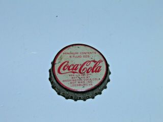 Early Coca Cola Bottle Cap From Leesburg Virginia 6 Oz