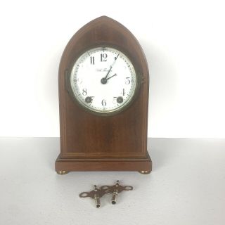 Rare Wood Antique Seth Thomas Mantle Clock With 2 Keys White Face Black Dials