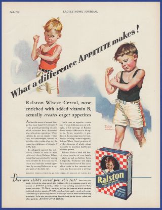 Vintage 1932 Ralston Wheat Cereal Kitchen Art Decor Ephemera Print Ad 1930 