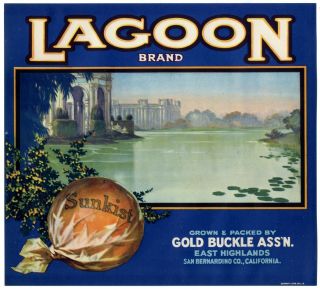 Lagoon San Francisco Palace Of Fine Arts Rare 1930s Old Orange Fruit Crate Label