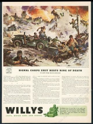 1943 Willys Jeep Us Army Signal Corps Wwii Battle Art Vintage Print Ad