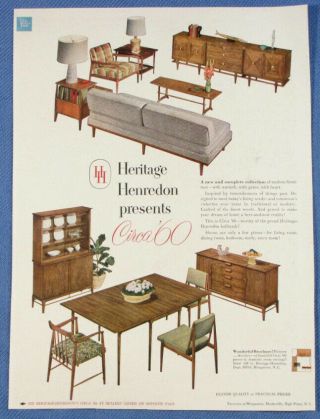 Vintage 1952 Heritage Henredon Circa 60 Furniture Print Ad