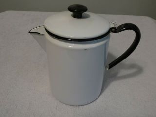 Vintage Black And White Enamelware Coffee Pot With Lid