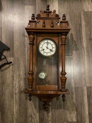 Antique German R/a Wall Clock 8 - Day Time & Strike Flugelrad Trademark C.  1900