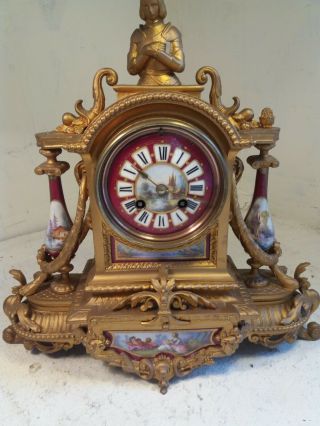 Antique French Striking Mantel Clock With Porcelain Panels