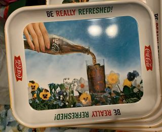 Vintage 1961 Coca Cola " Be Really Refreshed " Pansy Flower Metal Serving Tray