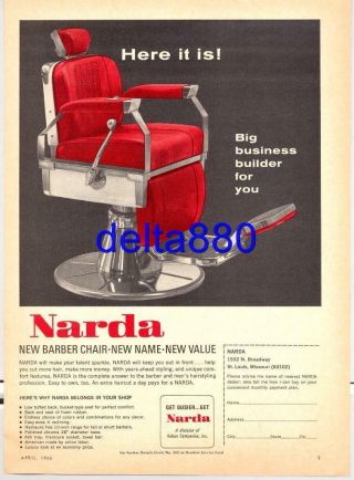 1966 Barber Shop Full Page Color Print Ad 8.  5 " X 11 " Narda (koken) Barber Chairs