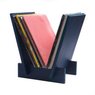 Analogue Studio Vee Wood Vinyl Record Storage Rack - Lp Record Holder - Blue