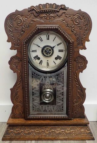 Antique Ansonia 8 Day Time & Strike Shelf Clock Kitchen Clock Gingerbread Clock