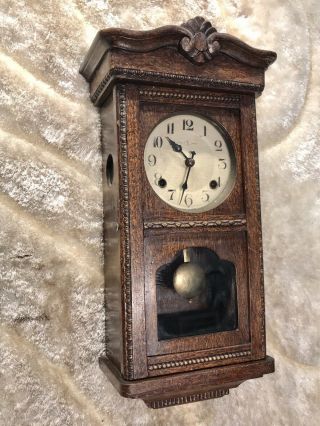 Rare Vintage Antique Trade Marke Strikes Key Wound Wall Clock W Pendulum,